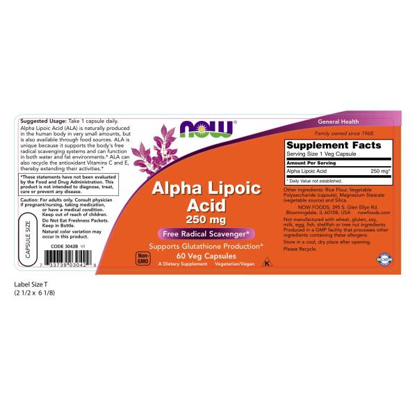 NOW, Alpha Lipoic Acid 250mg | Hỗ Trợ Điều Hòa Đường Huyết Dành Cho Người Bị Tiểu Đường (60 Viên)