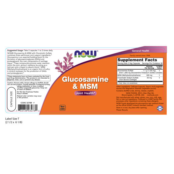 NOW, Glucosamine 1100mg & MSM 500mg | SỨC KHỎE XƯƠNG KHỚP, Hỗ trợ Giúp Giảm Thoái Hóa Khớp (60 Viên)