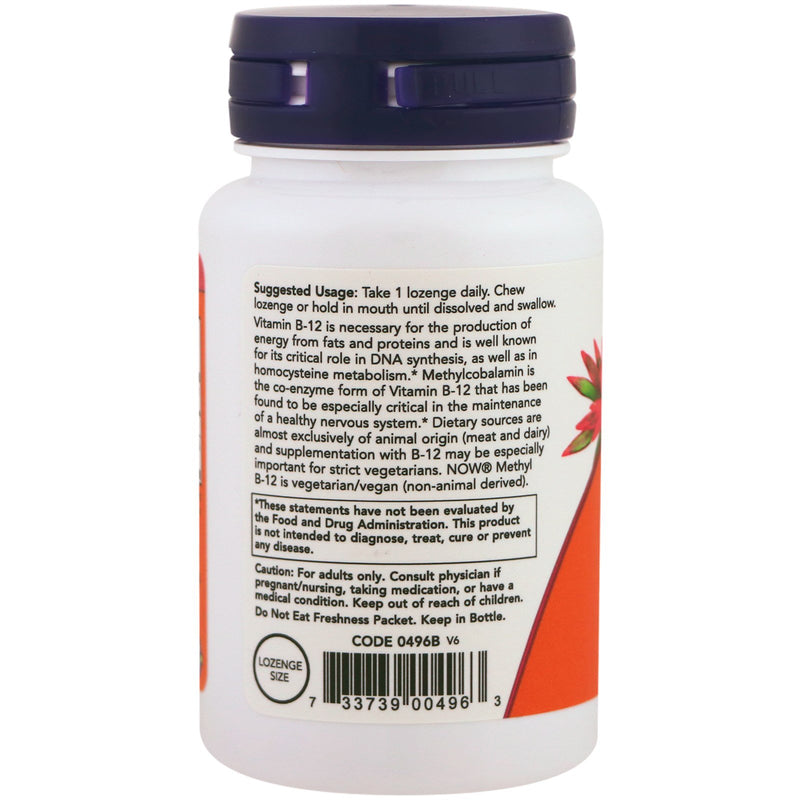 NOW, Methyl B-12 5,000mcg Lozenges | Đồng enzyme của vitamin B-12 Hỗ trợ việc duy trì hệ thần kinh khỏe mạnh, Giúp ngăn ngừa mất trí nhớ, Cải thiện triệu chứng trầm cảm, Duy trì sức khỏe tim mạch, Chăm sóc da, tóc, móng (60 Viên) | HSD: 31/05/2024