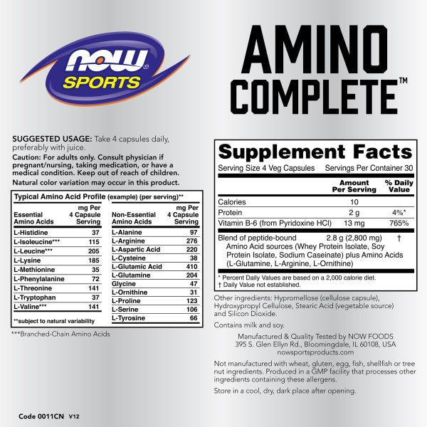 Amino Complete™ | Bổ sung 20 Axit Amin thiết yếu + Vitamin B-6 hỗ trợ luyện tập thể thao, hồi phục và thúc đẩy phát triển cơ bắp   (120 Viên)