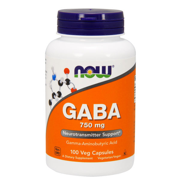 NOW, GABA 750mg ( Gamma-Aminobutyric Acid) |  HỖ TRỢ GIẢM CĂNG THẲNG THẦN KINH & TRẦM CẢM, Hỗ trợ chứng trầm cảm, lo âu, rối loạn vận động như bệnh Parkinson. (100 Viên)