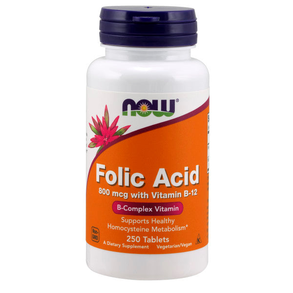 NOW, Folic Acid 800mcg with Vitamin B-12 | MẸ và BÉ, Hỗ Trợ Sự Phát Triển Của Thai Nhi & Tế Bào Màu Đỏ (250 Viên)
