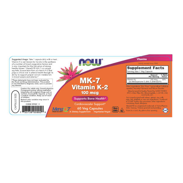 MK-7 Vitamin K-2 100mcg | Bổ Sung 100mcg K-2, Tốt Cho Quá Trình Tạo Xương, Giúp Cho Răng Chắc Khỏe, Loại Bỏ Các Chất Vôi Hóa Khỏi Các Động Mạch, Tăng Cường Hấp Thụ Oxy Cho Những Người Chơi Thể Thao Chuyên Nghiệp (60 Viên)