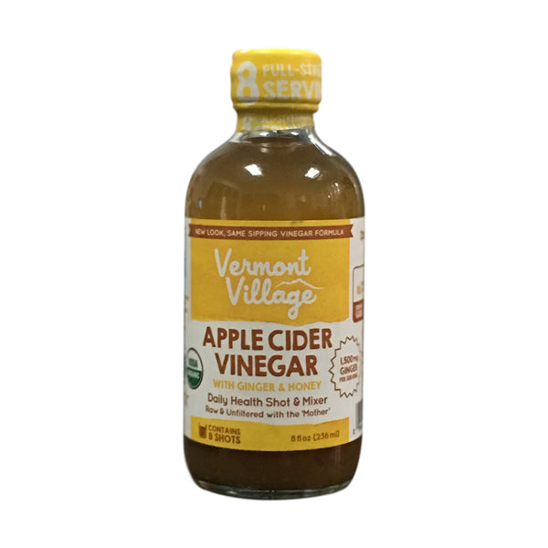 VERMONT VILLAGE APPLE CIDER VINEGAR WITH GINGER & HONEY | Giấm táo hữu cơ và nguyên màng không lọc (từ dấm cái), mật ong hữu cơ (đường từ mật ong), gừng hữu cơ (8oz - 236ML)