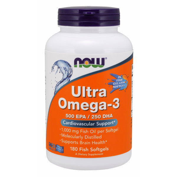 Ultra Omega-3 Fish Oil 1000mg | Bổ sung 750mg EPA+DHA Chưng Cất Phân Tử, Giúp ngăn ngừa các bệnh về tim mạch, Huyết áp cao, mỡ máu. Omega-3 giúp tăng lượng HDL-cholesterol, giúp ngăn ngừa các bệnh đông máu, xơ vữa trong động mạch,Gan nhiễm mỡ (180 Viên)