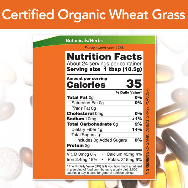 Wheat Grass Powder, Organic | Bột Mầm Lúa Mạch Hữu Cơ, Bổ sung Vitamin & Khoáng chất và chất sơ tự nhiên (255 Gram)