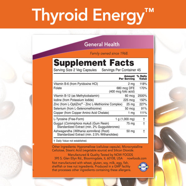 NOW, Thyroid Energy 1000mg L-Tyrosine | SỨC KHOẺ TUYẾN GIÁP, Bổ sung Dinh dưỡng hoàn chỉnh hỗ trợ  tuyến giáp khỏe mạnh (90 Viên)