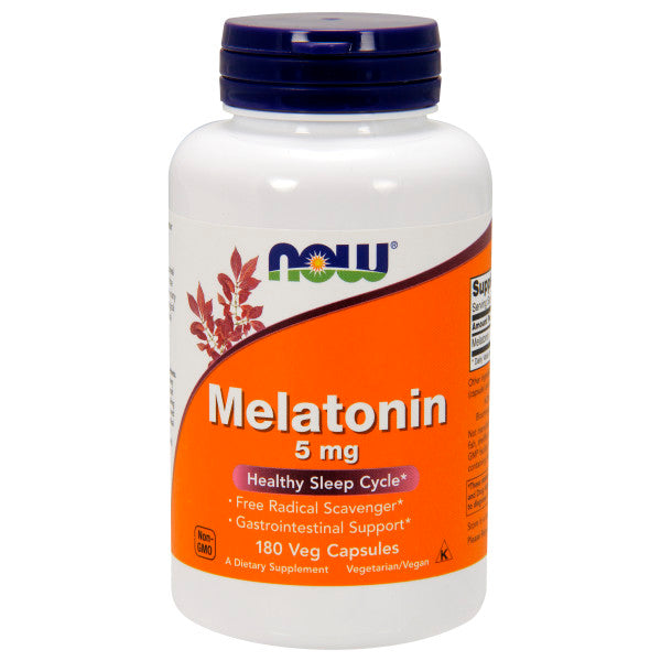 NOW, Melatonin 5mg | MẤT NGỦ DO TRÁI MÚI GIỜ, Bổ Sung Hormone Tự Nhiên Melatonin Giúp Tạo Giấc Ngủ Một Cách Tự Nhiên  (180 Viên)