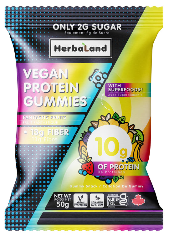 Vegan Protein Gummies | Bổ sung 10g Đạm Thuần Chay + 13g Chất Xơ tự nhiên, Tăng cường Dinh Dưỡng & Năng Lượng cho người luyện tập thể thao (50g/Gói - 5 Hương vị - Tiện dùng trong Gym) | HSD: 28/02/2024