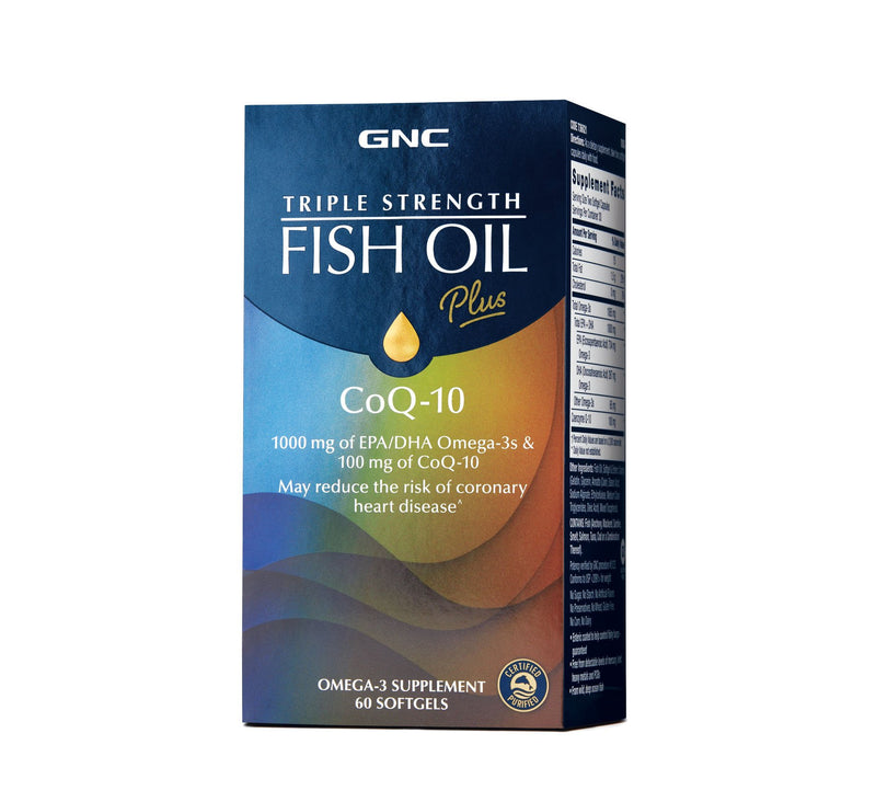 GNC TRIPLE STRENGTH FISH OIL PLUS COQ-10 (60 SOFTGELS) | Bổ sung 1000mg EPA+DHA và 100mg CoQ 10 |