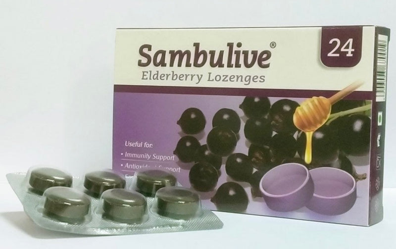 Sambulive Elderberry Lozenges - Kẹo Ngậm Sambucus (24 viên) |  Hỗ trợ hệ miễn dịch khỏe mạnh, phòng ngừa cảm cúm, dịu cơn ho, giảm đau rát họng.