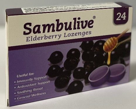 Sambulive Elderberry Lozenges - Kẹo Ngậm Sambucus (24 viên) |  Hỗ trợ hệ miễn dịch khỏe mạnh, phòng ngừa cảm cúm, dịu cơn ho, giảm đau rát họng.