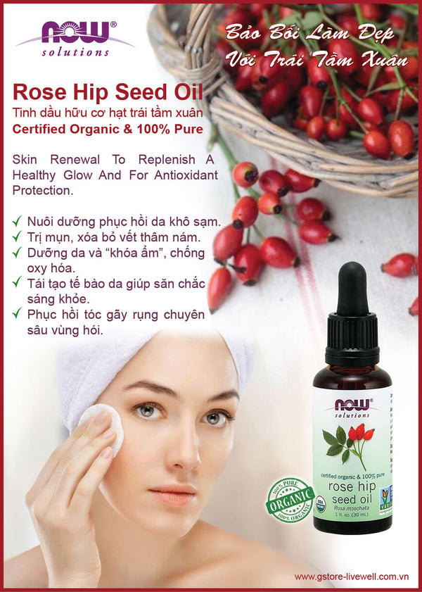 Rose Hip Seed Oil | 100% Organic, Pure - Tinh Dầu Hữu Cơ Hạt Quả Tầm Xuân (30ml)