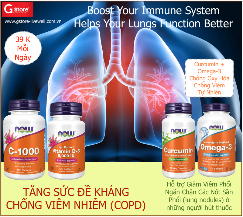 Combo Chống Viêm Phổi COPD 4SP/53k/ngày - Tăng sức đề kháng & Chống viêm phổi
