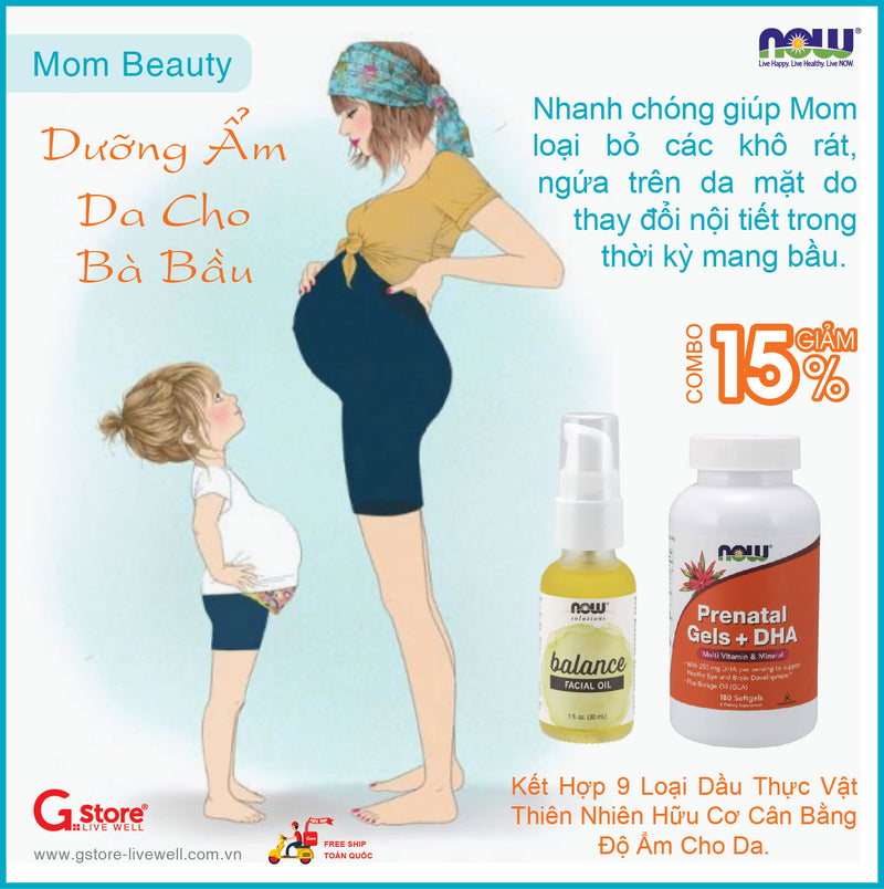 Combo Dưỡng ẩm da cho Bà Bầu | Prenatal Gels + DHA (90 Viên nang mềm) và Balance Facial Oil (30ml)