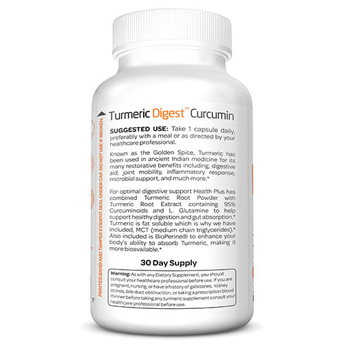 Turmeric Digest™ with L-glutamin & MCT | Bảo vệ sức khỏe Bao Tử - Đường Ruột, 95% Curcumin, 50mg L-Glutamine + 40mg MCT & 5mg BioPerine giúp hấp thu tính chất nghệ tốt hơn, Hỗ trợ tiêu hóa và hấp thu đường ruột khỏe mạnh (30 Viên nang)